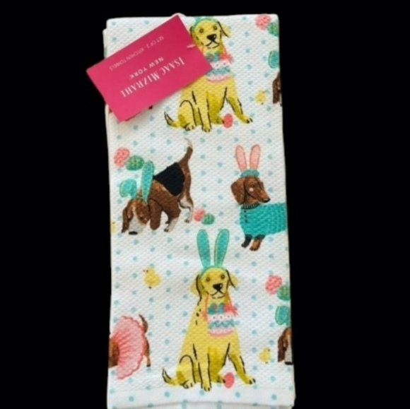 2pc Mizrahi Easter Lab Golden Retriever Dachshund Beagle Dog Kitchen Towel Set - Picture 9 of 9